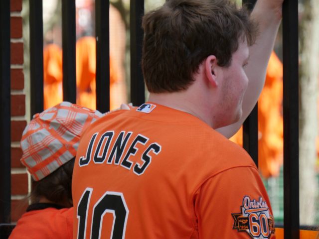 Orioles Fan Watching Behind the Fence