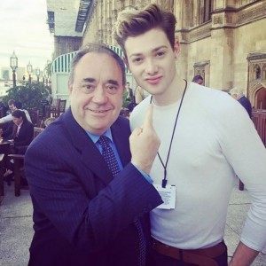 I see you Jimmy? Salmond posed for photos with other drinkers.