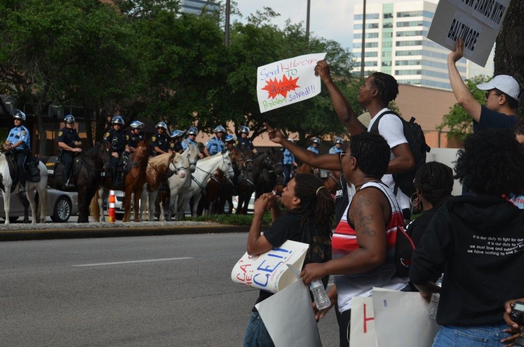 BLM 8 Protesters stand off against mounted cops