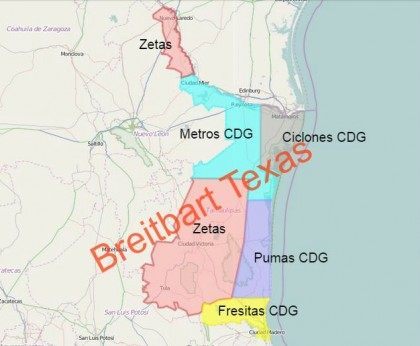 Map of the Gulf Cartel and Los Zetas areas of influence in the border state of Tamaulipas