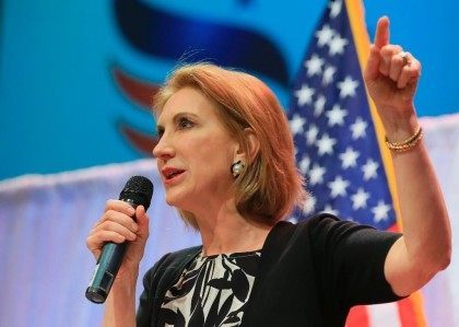 Former Hewlett-Packard CEO Carly Fiorina speaks at the Iowa Faith & Freedom 15th Annual Spring Kick Off, in Waukee, Iowa, Saturday, April 25, 2015.