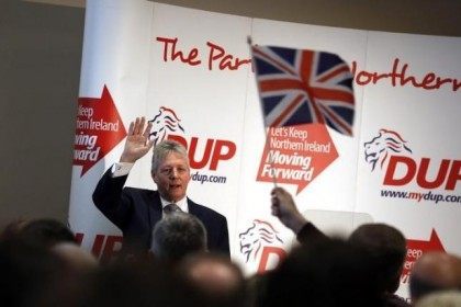 Democratic Unionist Party leader Peter Robinson speaks at the party's policy conference in