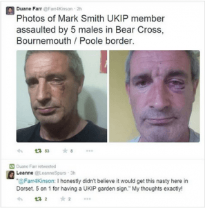 Mark Smith was attacked by thugs over the UKIP poster in his garden