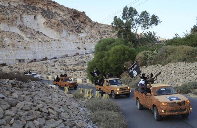 An armed motorcade belonging to members of Derna's Islamic Youth Council, consisting of fo