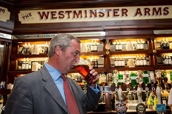 Nigel Farage attends the Westminster Arms today to show his support (Getty)