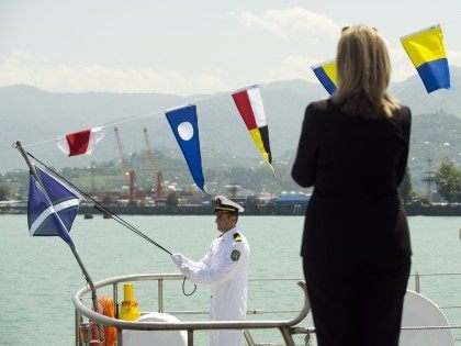 Hillary Clinton on ship (Saul Loeb / AFP / Getty)