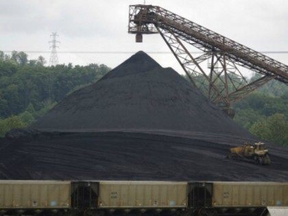 A bulldozer works a coal mound at the Appalachian Electric Power coal-fired Big Sandy Powe
