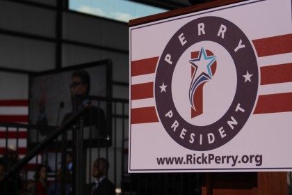Stage where Perry would later deliver his announcement speech. Photo by Cassi Pollock.