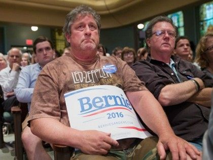 Guests listen as Senator Bernie Sanders (D-VT) speaks at a campaign event at Drake Univers