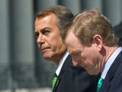 Irish Prime Minister Enda Kenny (R) and US House Speaker John Boehner walk back to the US