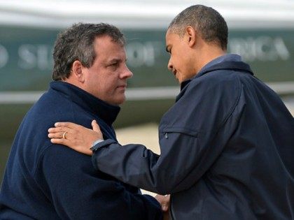 Gov, Chris Christie of New Jersey, greeting President Obama in Atlantic City on Oct. 31, 2