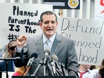 Republican presidential candidate, U.S. Sen. Ted Cruz (R-TX) speaks during a Anti-abortion rally opposing federal funding for Planned Parenthood in front of the U.S. Capitol July 28, 2015 in Washington, DC. Planned Parenthood faces mounting criticism amid the release of videos by a pro-life group and demands to vote in …