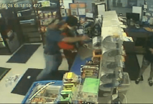 Fireman Grabs Robber - Security Camera Screenshot
