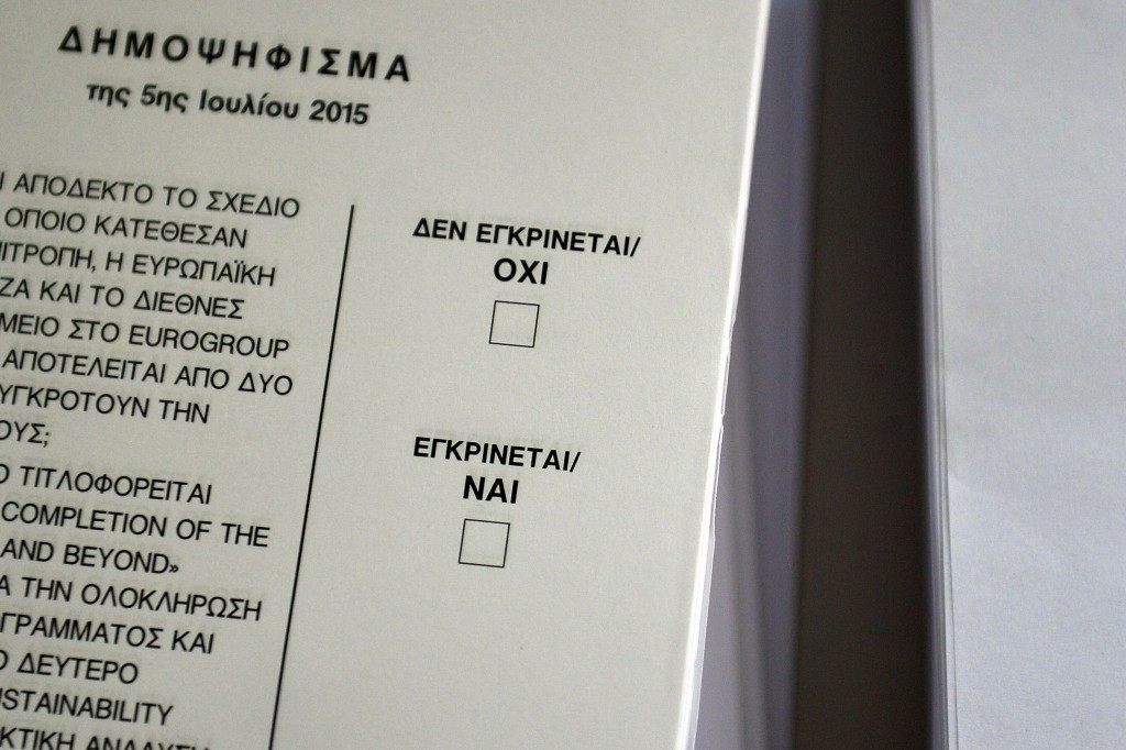 A ballot at a polling station in Athens on the eve of the Greek referendum. LOUISA GOULIAMAKI/AFP/Getty Images