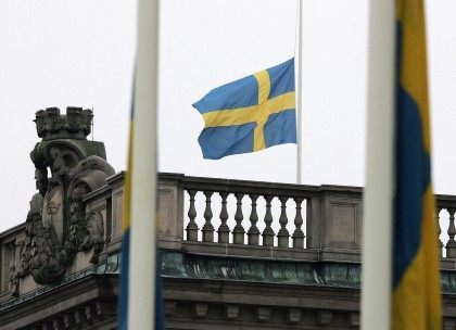 Swedish flags outside the Foreign Minist