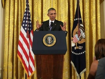 U.S President Barack Obama speaks during a press conference in the East Room of the White