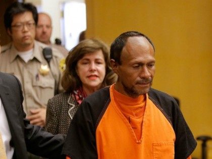 Francisco Sanchez (R) enters court for an arraignment with San Francisco public defender Jeff Adachi (L) on July 7, 2015 in San Francisco, California. Francisco Sanchez pleaded not guilty to charges that he shot and killed 32 year-old Kathryn Steinle as she walked on Pier 14 in San Francisco with …