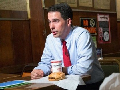 epublican presidential hopeful Wisconsin Governor Scott Walker sits for an interview durin