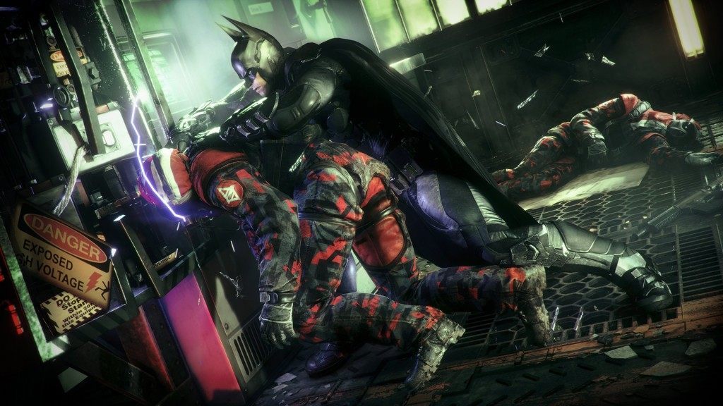 Batman’s new environmental takedowns are cinematic but may disorient gamers as to the position of other enemies. (Rocksteady Studios/Warner Bros. Interactive Entertainment)
