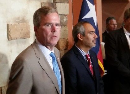 Jeb Bush speaks at a McAllen restaurant during his trip to the border