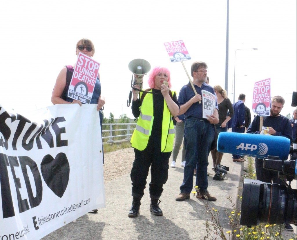 A pro-immigrant demonstrator speaks