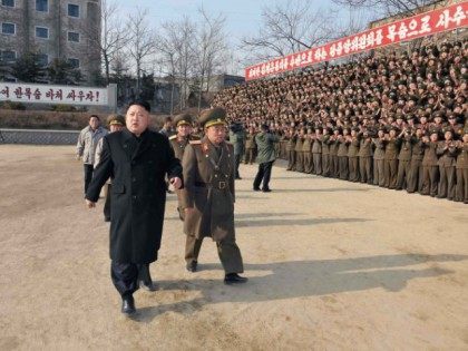 This undated picture released from North Korea's official Korean Central News Agency (KCNA) on January 12, 2014 shows North Korean leader Kim Jong-Un (front L) inspecting the command of Korean People's Army (KPA) Unit 534. AFP PHOTO / KCNA via KNS REPUBLIC OF KOREA