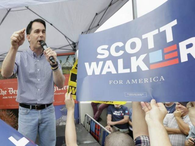 Republican presidential candidate, Wisconsin Gov. Scott Walker, speaks during a visit to the Iowa State Fair on Aug. 17, 2015, in Des Moines, Iowa.