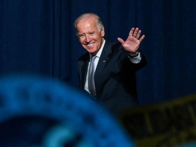 Vice President Joe Biden arrives at a rally to support of raising the minimum wage for the