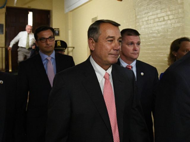 Speaker of the House John Boehner (R-OH) leaves after announcing his resignation on Capitol Hill, September 25, 2015 in Washington, D.C. Boehner announced his resignation from Congress at the end of October following intense pressure from conservatives in his party.