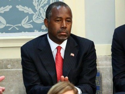 Republican presidential candidate Ben Carson listens as Pope Francis addresses a joint meeting of the U.S. Congress in the House Chamber of the U.S. Capitol on September 24, 2015 in Washington, DC. Pope Francis is the first pope to address a joint meeting of Congress and will finish his tour …
