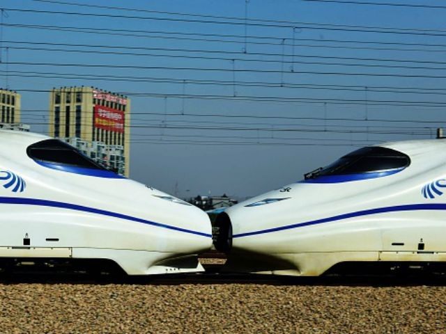 This photo taken on December 30, 2014 shows high-speed trains on the railway in Hangzhou,