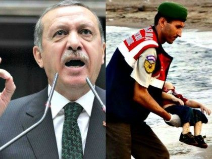 Erdogan AP (L) and Dead Syrian Refugee Child Reuters