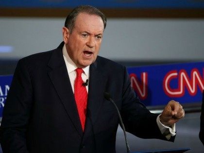 Republican presidential candidate Mike Huckabee speaks during the republican presidential debates at the Reagan Library on September 16, 2015 in Simi Valley, California. Fifteen Republican presidential candidates are participating in the second set of Republican presidential debates. (Photo by