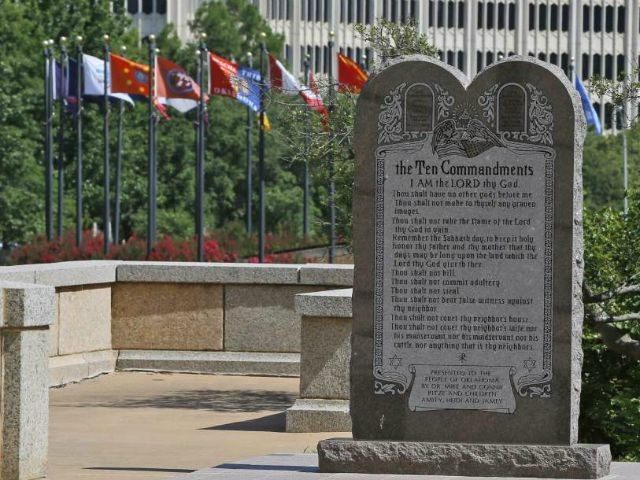The Ten Commandments monument is pictured at the state Capitol in Oklahoma City, Tuesday,