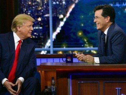 Trump-Colbert-show-AP