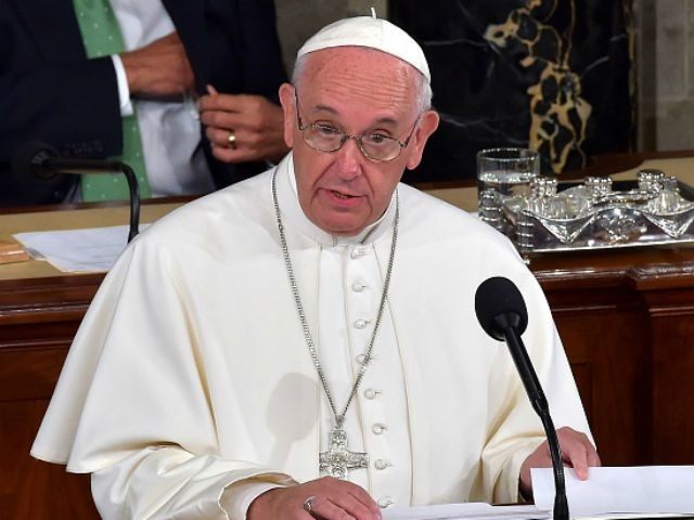 Pope Francis addresses a joint session of Congress on September 24, 2014 in Washington, DC. The Pope is the first leader of the Roman Catholic Church to address a joint meeting of Congress, including more than 500 lawmakers, Supreme Court justices and top administration officials including Vice President Joe Biden. …