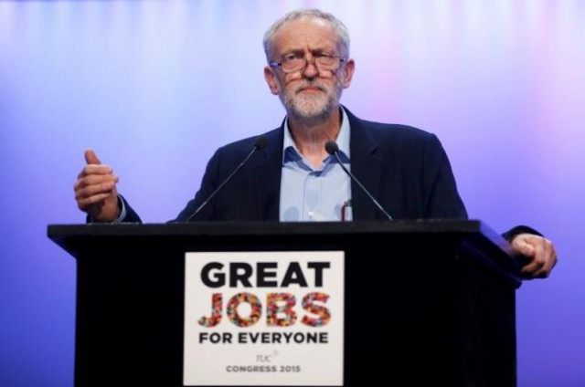 The new leader of Britain's opposition Labour Party Jeremy Corbyn addresses the Trade Unio