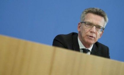 File photo of German Interior Minister de Maiziere presenting a draft law at a news conference at the Bundespressekonferenz in Berlin