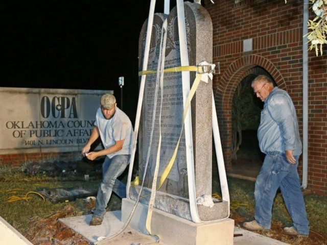 Ten Commandments Removed Workers Removing Ten Commandments from Oklahoma Capitol