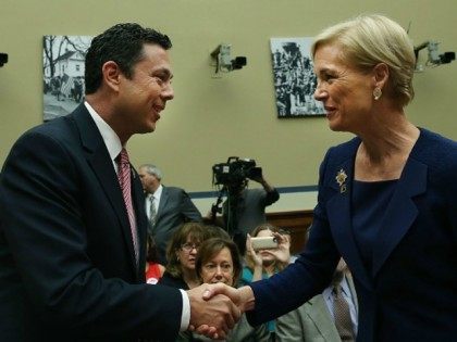 Chairman Jason Chaffetz (R-UT) (L) greets Cecile Richards, president of Planned Parenthood Federation of America Inc. during her testimony in a House Oversight and Government Reform Committee hearing on Capitol Hill, September 29, 2015 in Washington, DC. The committee is hearing testimony on the use of taxpayer funding by Planned …