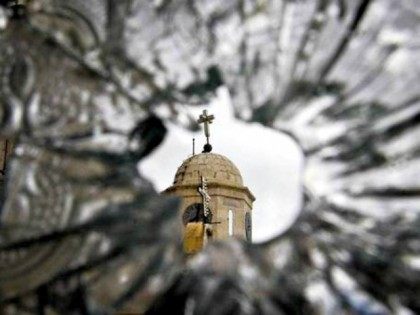 Church seen through bullet hole in glass Muzaffar SalmanAssociated Press