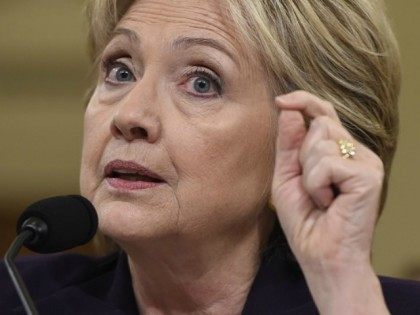 Democratic presidential candidate and former Secretary of State Hillary Clinton testifies before the House Select Committee on Benghazi October 22, 2015 on Capitol Hill in Washington, DC. The committee held a hearing to continue its investigation on the attack that killed Ambassador Chris Stevens and three other Americans at the …