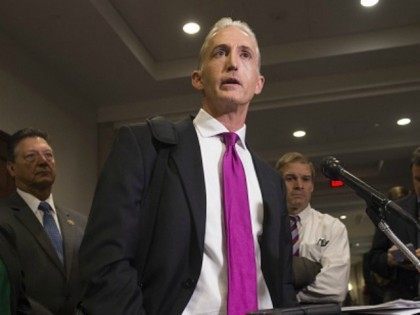 Chairman Trey Gowdy (R-SC) of the House Select Committee on Benghazi, speaks with reporters after Bryan Pagliano, a former State Department employee who worked on former US Secretary of State and Democratic Presidential hopeful Hillary Clinton's private e-mail server, invoked his Fifth Amendment right against self-incrimination, on Capitol Hill in …