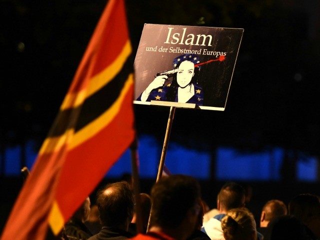 A supporter of the PEGIDA movement, 'Patriotische Europaeer gegen die Islamisierung d
