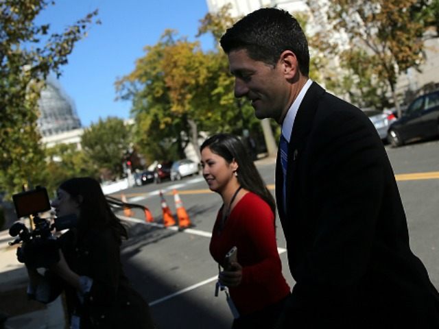 Paul Ryan (R-WI) leaves Capitol Hill October 23, 2015 in Washington, DC. Ryan agreed yesterday evening to place his name in contention for the position of Speaker of the House after receiving support from a majority of the Republican caucus groups in the House of Representatives. (Photo by