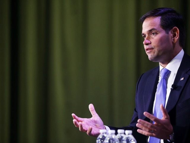 Republican presidential candidate, Sen. Marco Rubio (R-FL) speaks at Civic Hall about the 'sharing economy' on October 6, 2015 in New York City. Rubio, who has been experiencing a slight uptick in the polls after strong debate performances, has a second book out in paperback this Tuesday called American Dream: …
