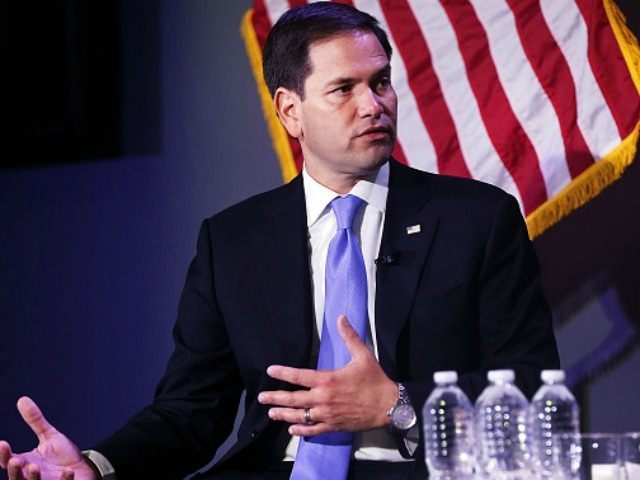 Republican presidential candidate, Sen. Marco Rubio (R-FL) speaks at Civic Hall about the