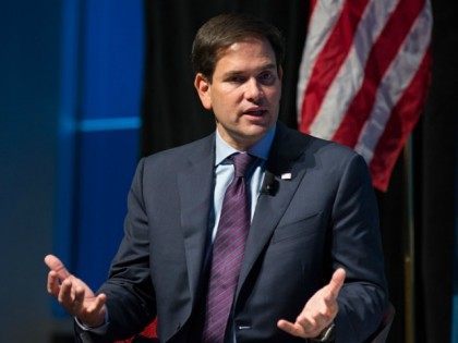 Republican presidential candidate U.S. Sen. Marco Rubio (R-FL) speaks during a Americans for Peace, Prosperity, and Security national security forum event at the Cedar Rapids Public Library on October 2, 2015 in Cedar Rapids, Iowa. Rubio answered questions from moderator Jeanne Meserve about national security issues ranging from Russia and …