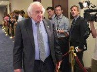 Sander Levin, D-MI, arrives for a meeting of House Democrats with US President Barack Obama at the Capitol Hill on June 12, 2015 in Washington, DC. President Barack Obama went to Congress Friday for a frantic round of lobbying ahead of a crucial vote on his sweeping trans-Pacific trade agenda. …