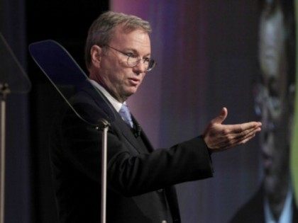 Google Executive Chairman Eric Schmidt speaks at the Conference on Internet Freedom in The Hague, on December 8, 2011. US Secretary of State Hillary Clinton warned Internet firms to avoid offering the 'tools of oppression' to authoritarian Middle East regimes trying to crush democracy protests.AFP PHOTO/POOL/J. Scott Applewhite (Photo credit …